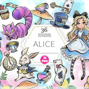 Kit Digital Alice no País das Maravilhas Aquarela
