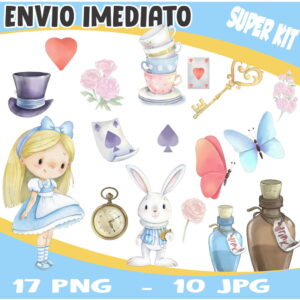 Kit Digital Alice no País das Maravilhas Aquarela