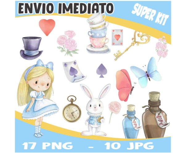 Kit Digital Alice no País das Maravilhas Aquarela