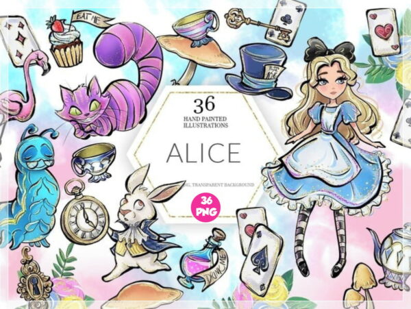 Kit Digital Alice no País das Maravilhas Aquarela - Image 2
