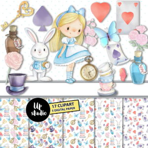 KIT DIGITAL ALICE NO PAÍS DAS MARAVILHAS AQUARELA