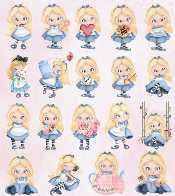 Kit Digital Alice no País das Maravilhas Aquarela Png - Imagem 4