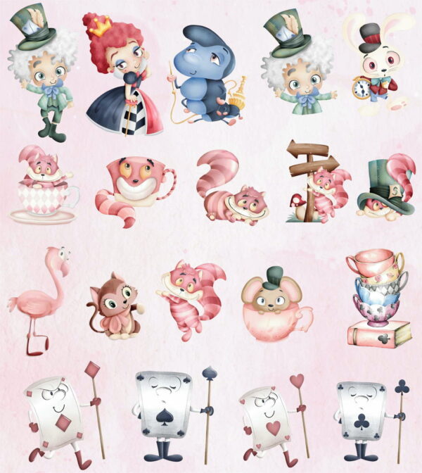 Kit Digital Alice no País das Maravilhas Aquarela Png - Imagem 2