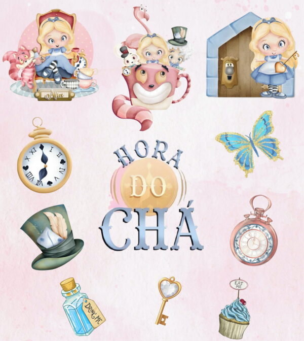 Kit Digital Alice no País das Maravilhas Aquarela Png - Imagem 3