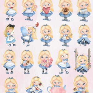 Kit Digital Alice no País das Maravilhas Aquarela Png