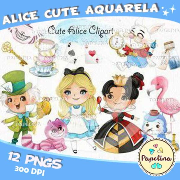 Kit Digital Alice no País das Maravilhas Aquarela