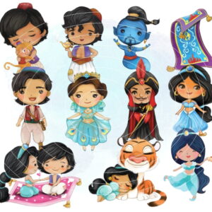 Kit Digital - Alladin e Jasmine Aquarela (cod. 0007)