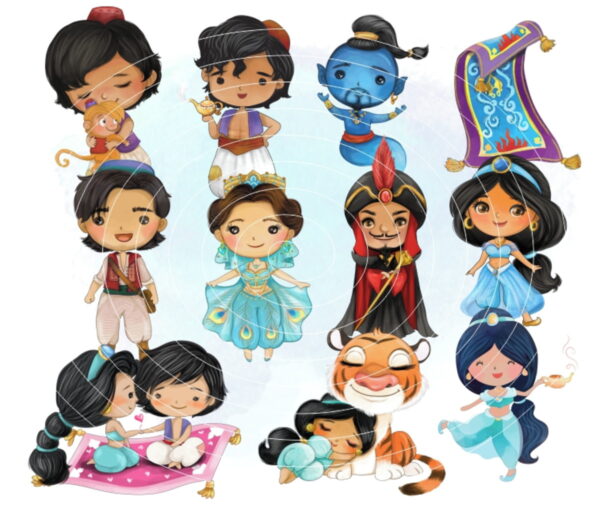Kit Digital - Alladin e Jasmine Aquarela (cod. 0007)