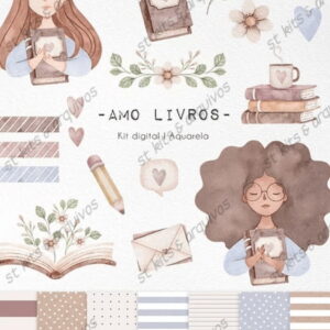 Kit Digital Amo Livros Em Aquarela