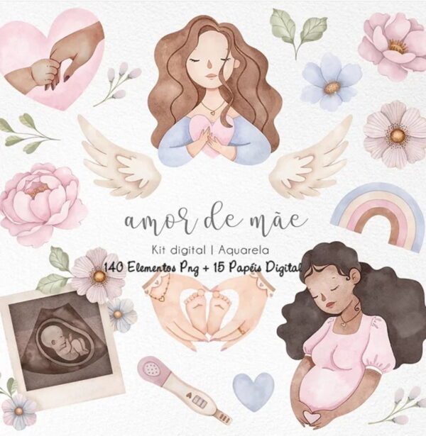 Kit Digital - Amor de Mãe Aquarela