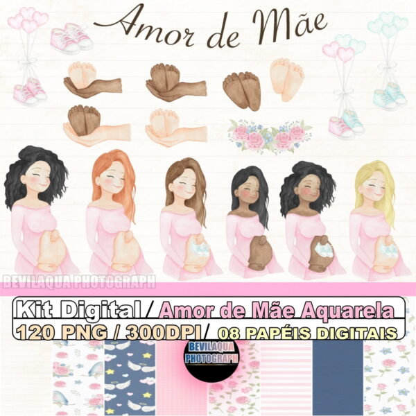 Kit Digital Amor de Mães Aquarela