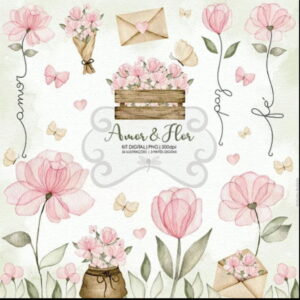 Kit Digital - Amor e Flor Aquarela