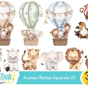 Kit Digital - Animais Balões Aquarela 07