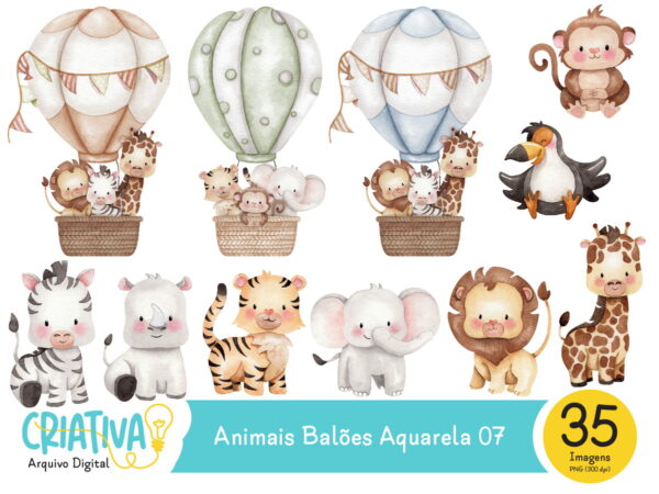 Kit Digital - Animais Balões Aquarela 07