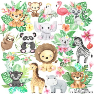 Kit Digital Animais Aquarela