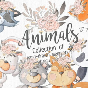 Kit Digital Animais Cute Aquarela