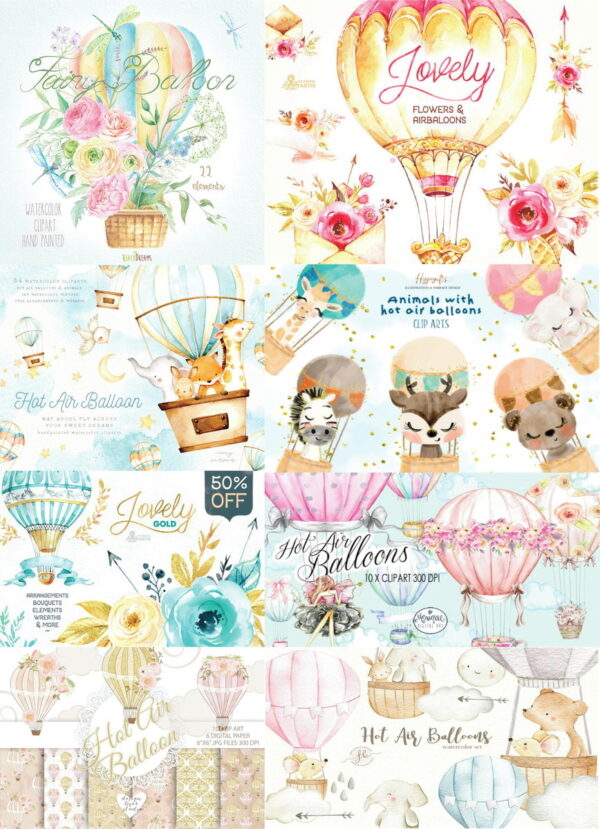 Kit Digital Animais Balão Aquarela