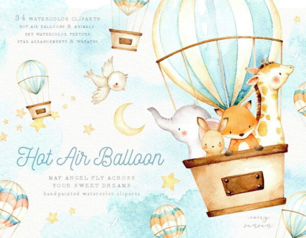 Kit Digital Animais Balão Aquarela