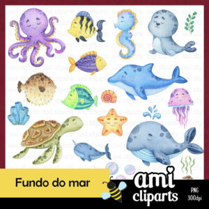 Kit Digital Fundo do Mar aquarela
