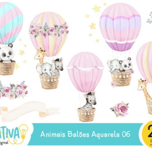 Kit Digital - Animais Balões Aquarela 06