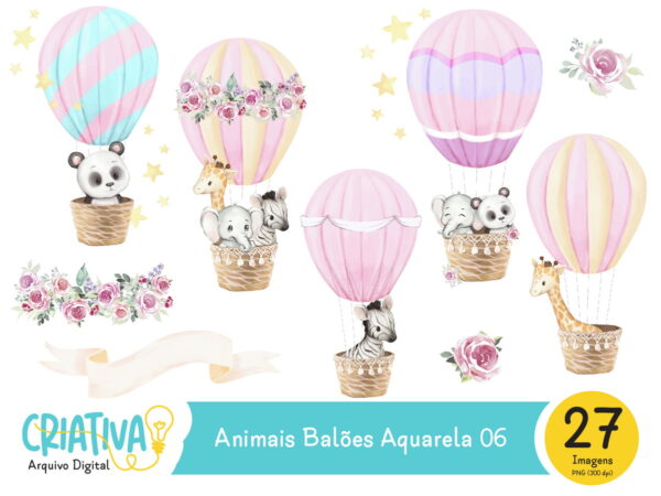 Kit Digital - Animais Balões Aquarela 06