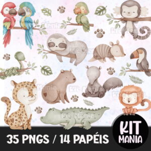 Kit Digital Animais Brasileiros Aquarela