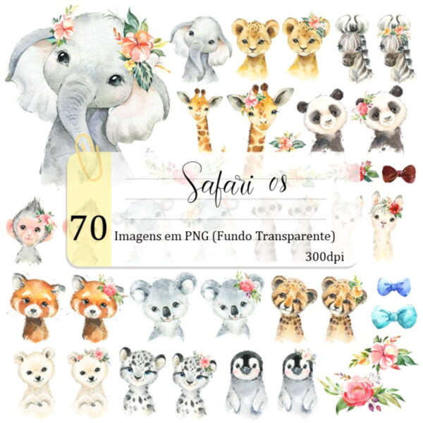 Kit Digital - Animais Da África Aquarela