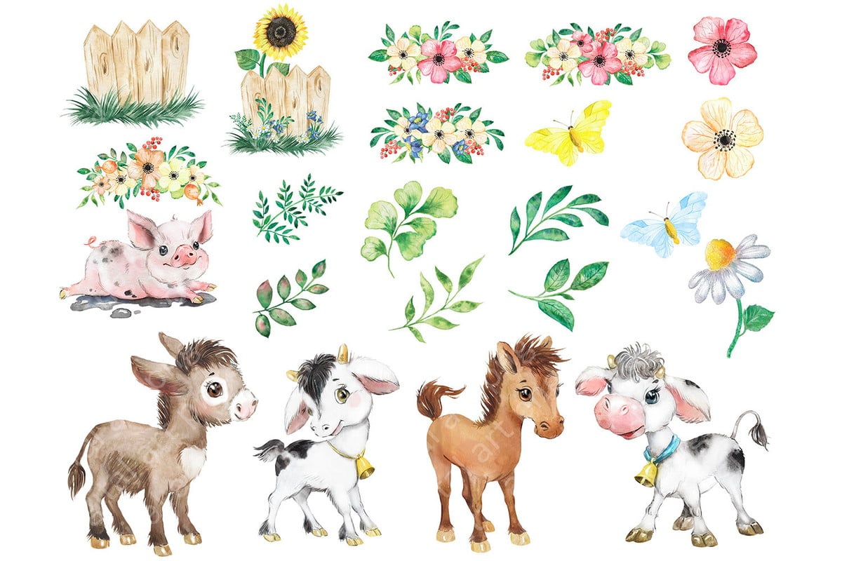 Kit Digital Animais Da Fazenda Aquarela 22 Png - Cód.24 - Imagem 2