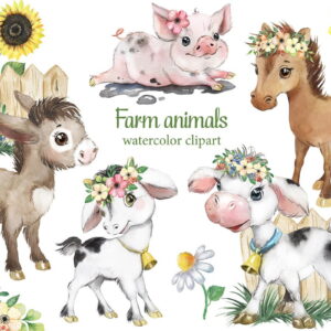 Kit Digital Animais Da Fazenda Aquarela 22 Png - Cód.24