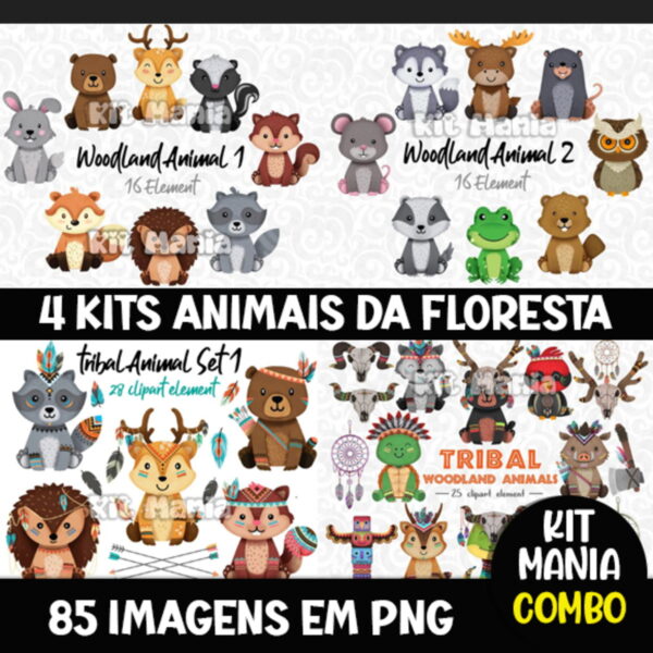 Kit Digital Animais da Floresta Aquarela - 4 Kits - Image 2