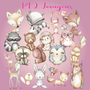 KIT DIGITAL ANIMAIS DO BOSQUE AQUARELA