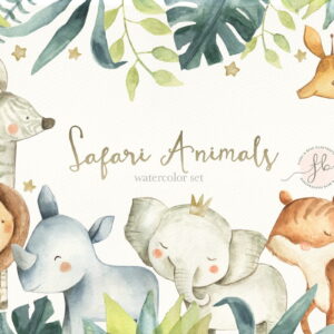Kit Digital Animais do Safari- Aquarela