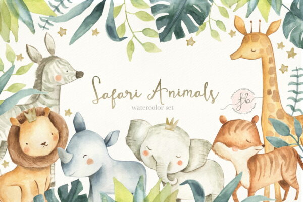 Kit Digital Animais do Safari- Aquarela