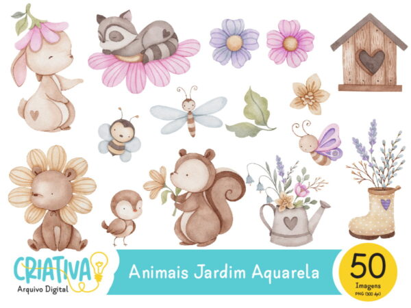 Kit Digital - Animais Jardim Aquarela
