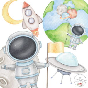 Kit Digital Aquarela - Astronauta/espaço
