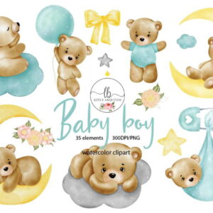 Kit Digital Aquarela - Baby Boy