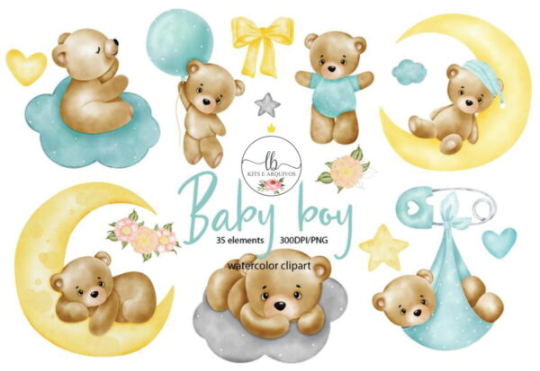 Kit Digital Aquarela - Baby Boy
