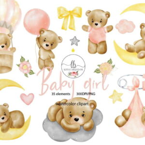 Kit Digital Aquarela - Baby Girl