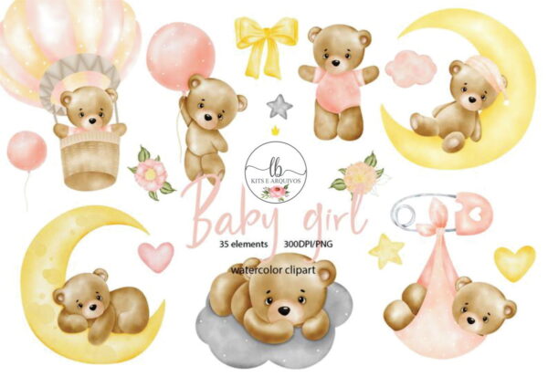 Kit Digital Aquarela - Baby Girl