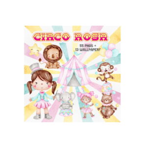 KIT DIGITAL AQUARELA CIRCO ROSA (+1 ARQUIVO)