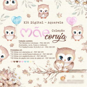 Kit Digital Aquarela - Coleção Coruja- Arq. Digital