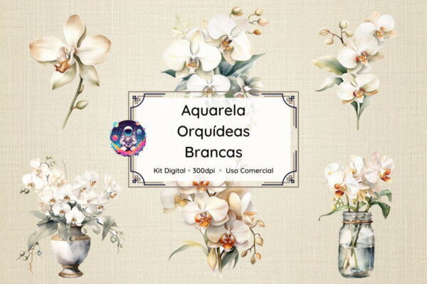 Kit Digital - Aquarela de Orquídeas Brancas