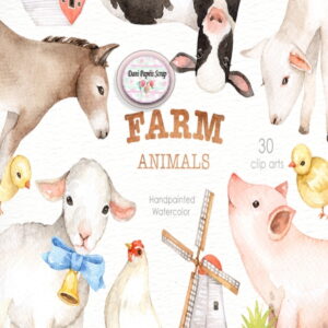 Kit Digital Aquarela Farm Animals