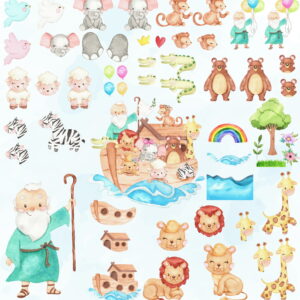 Kit Digital Arca de Noé Aquarela Png