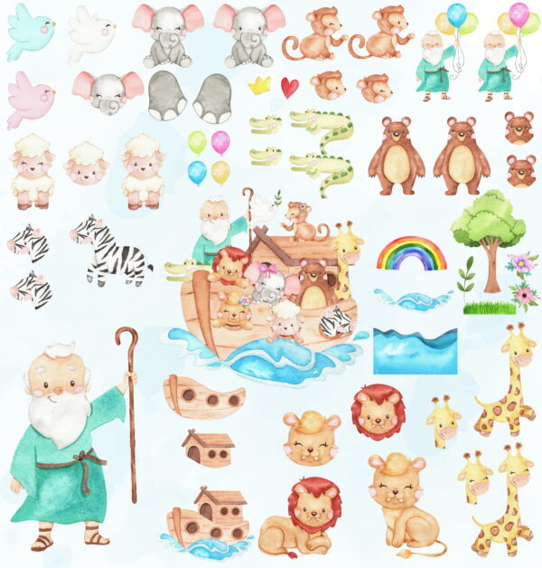 Kit Digital Arca de Noé Aquarela Png