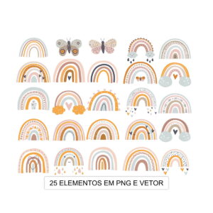 Kit Digital Arco-íris Boho 25 Elementos
