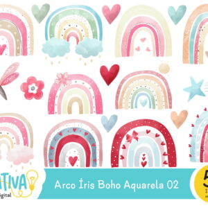 Kit Digital - Arco Íris Boho Aquarela 02