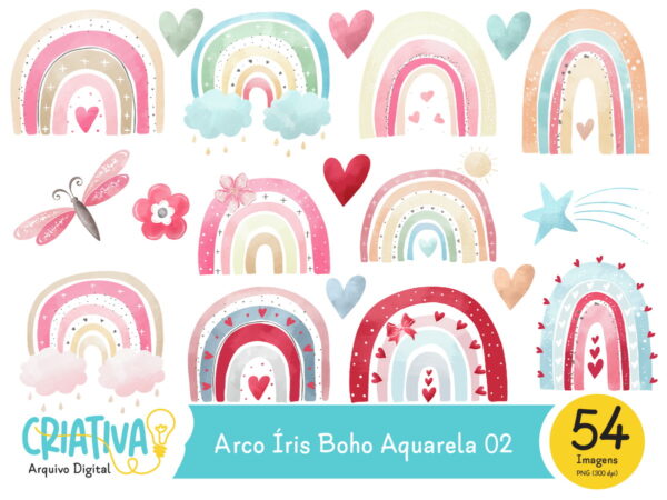 Kit Digital - Arco Íris Boho Aquarela 02