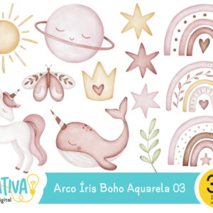 Kit Digital - Arco Íris Boho Aquarela 03