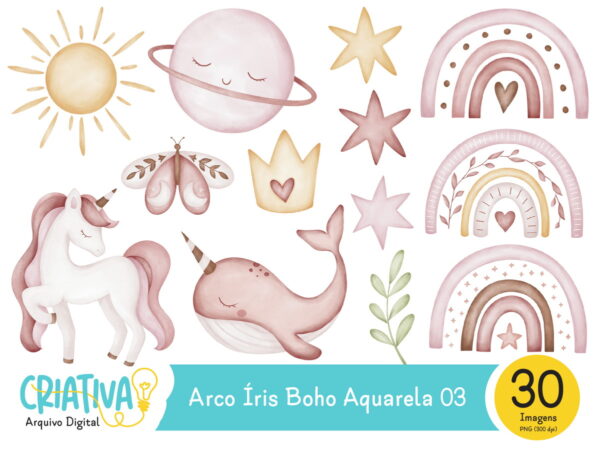 Kit Digital - Arco Íris Boho Aquarela 03